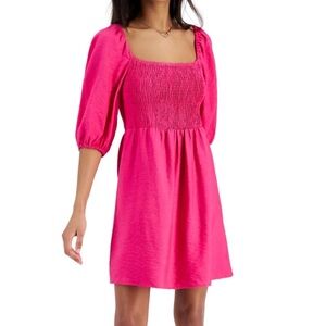 NWT BAR III Short Pouf Sleeve Square Neck Smocked Lined Mini Dress Size Small